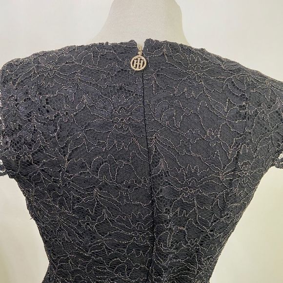 Tommy Hilfiger Black Shine Allover Lace Fit and Flare Dress - Picture 11 of 11
